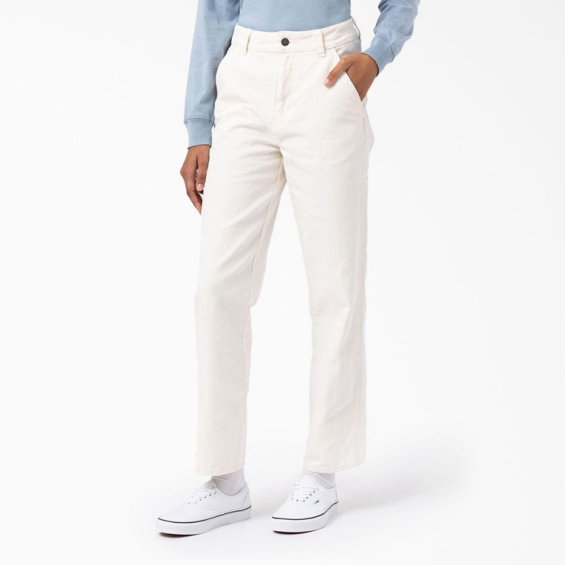 White Women\'s Dickies Regular Fit Duck Pants | EZF251698