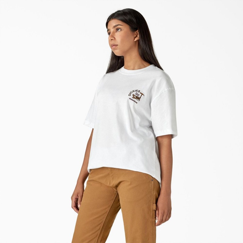 White Women's Dickies Scorpion Heavyweight T-Shirt | TGU415730