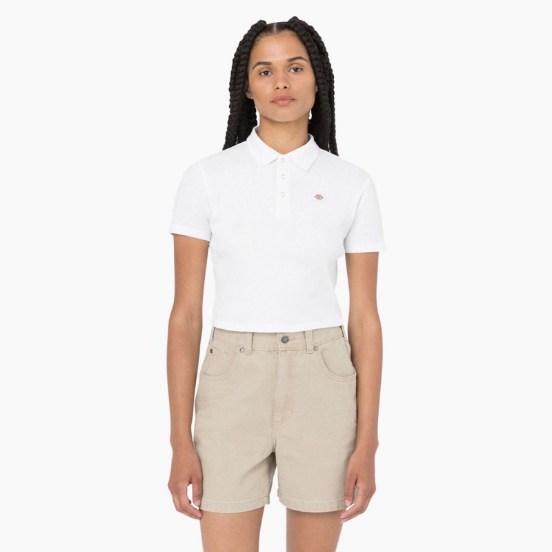 White Women\'s Dickies Tallasee Short Sleeve Cropped Polo Shirt | AWC405632