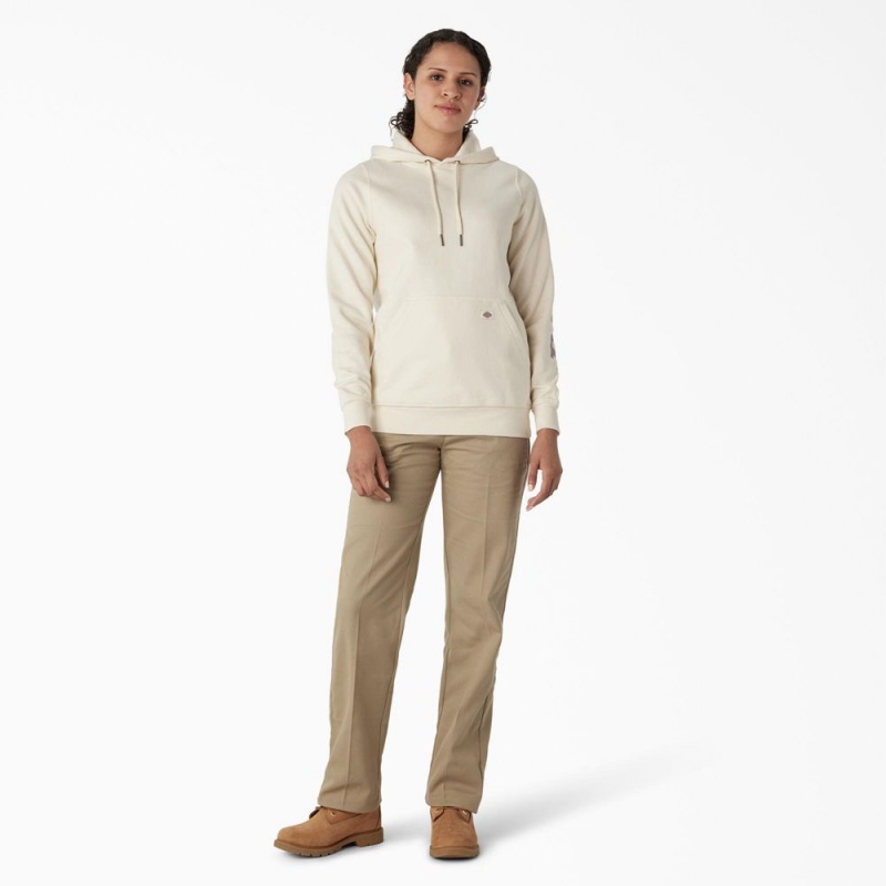 White Women's Dickies Water Repellent Sleeve Logo Hoodie | SDT968243