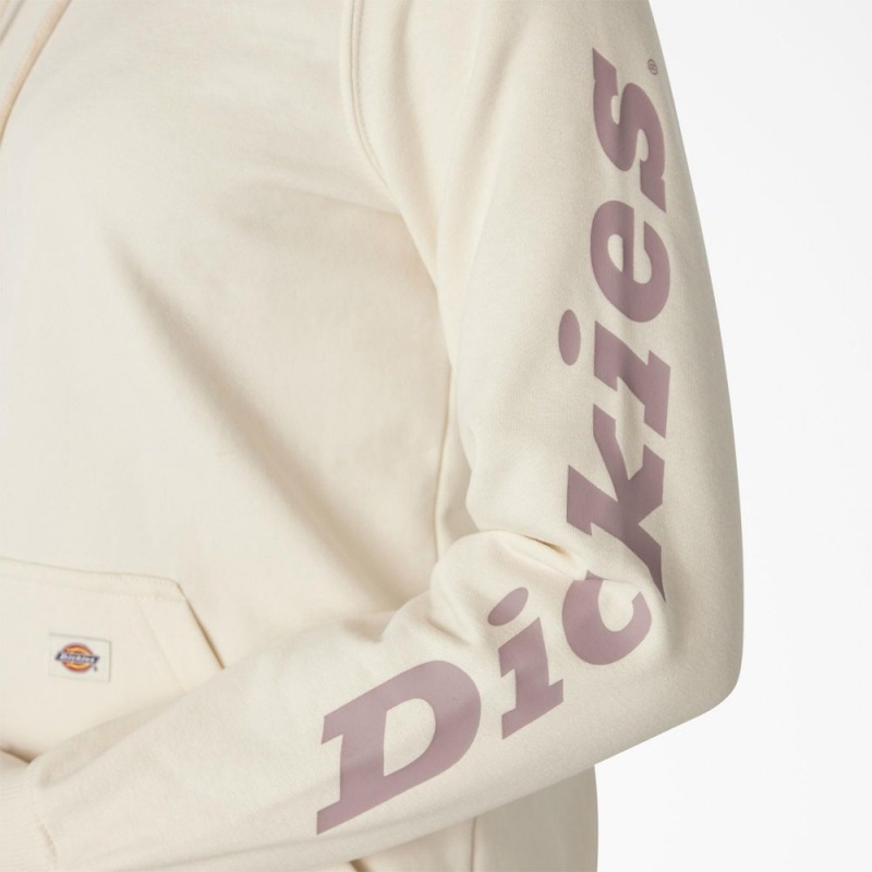 White Women's Dickies Water Repellent Sleeve Logo Hoodie | SDT968243