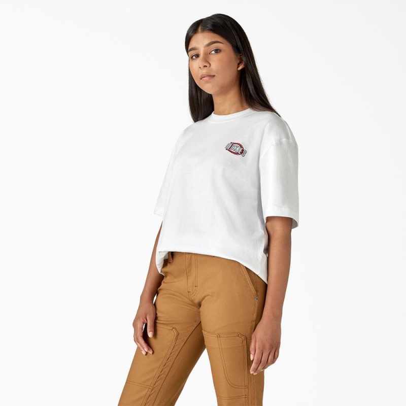 White Women's Dickies Workwear Sign Heavyweight T-Shirt | IDV612803