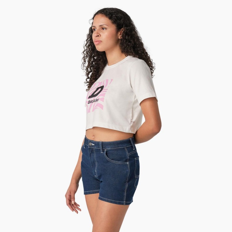 White Women's Dickies Zebra Graphic Cropped T-Shirt | LKX763540