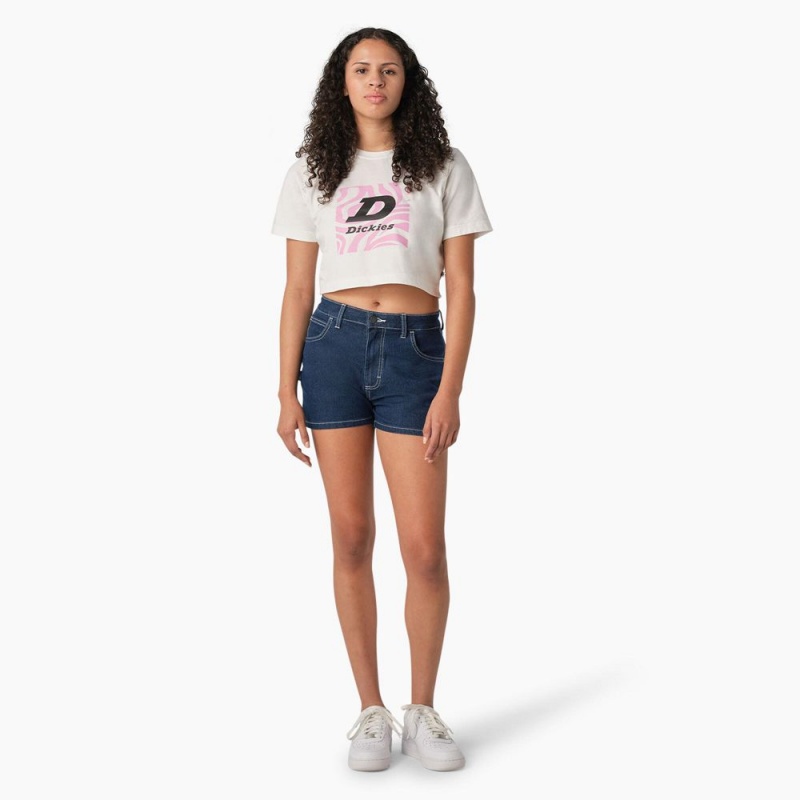 White Women's Dickies Zebra Graphic Cropped T-Shirt | LKX763540