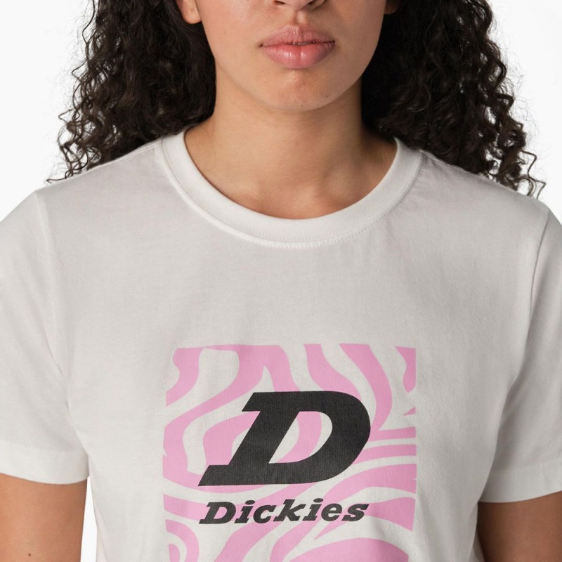 White Women's Dickies Zebra Graphic Cropped T-Shirt | LKX763540