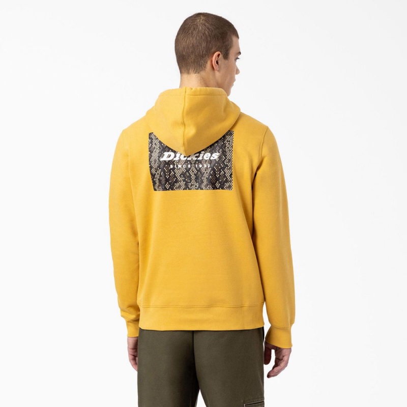 Yellow Men\'s Dickies Camden Box Graphic Hoodie | WZL820593