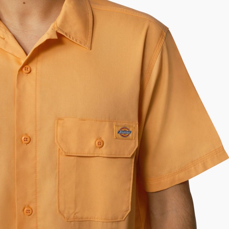 Yellow Men's Dickies Madras Short Sleeve Work Shirts | SMX629305