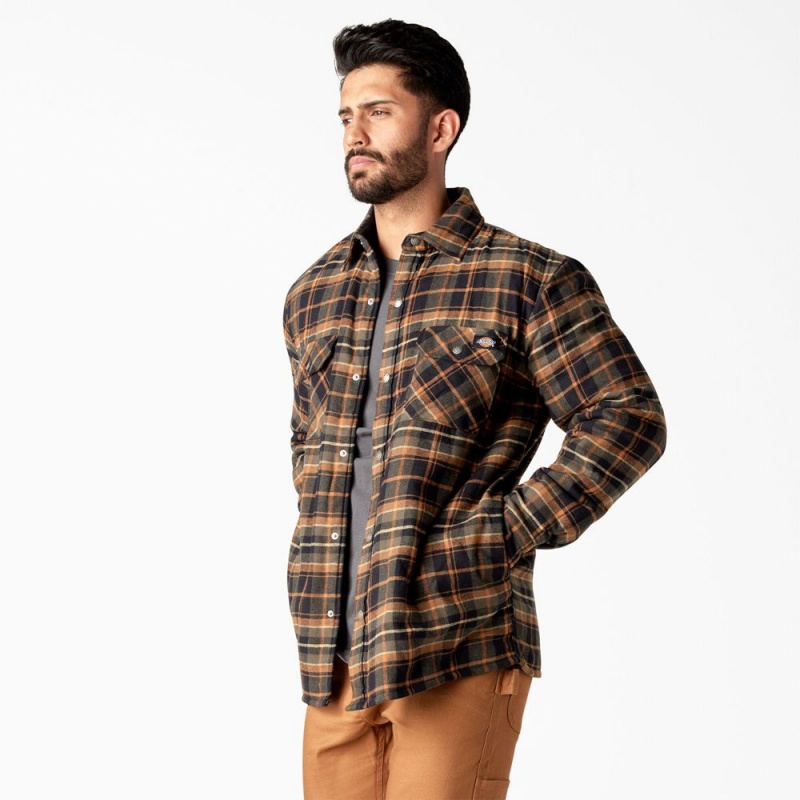 Yellow Men's Dickies Water Repellent Fleece-Lined Flannel Shirt Jacket | PZA481072