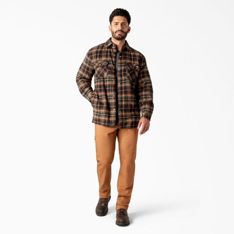 Yellow Men's Dickies Water Repellent Fleece-Lined Flannel Shirt Jacket | PZA481072