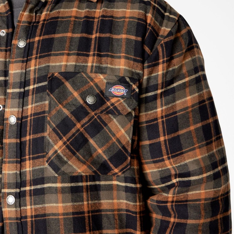 Yellow Men's Dickies Water Repellent Fleece-Lined Flannel Shirt Jacket | PZA481072