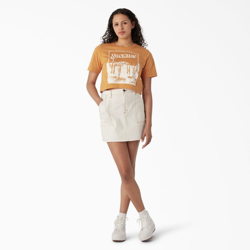 Yellow Women's Dickies Desert Graphic Cropped T-Shirt | TOP086425