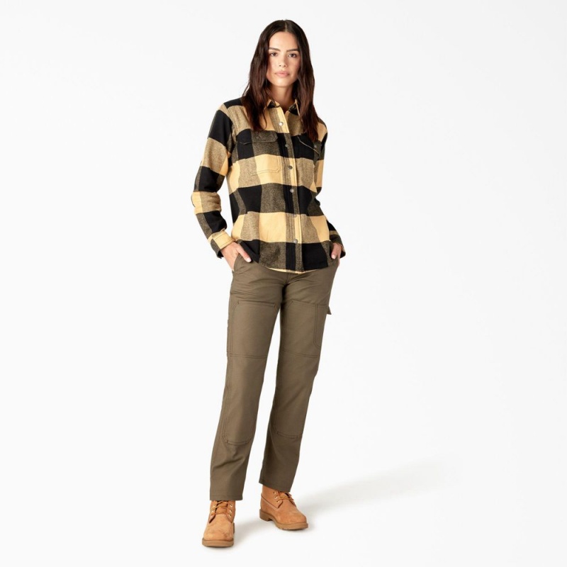 Yellow Women's Dickies DuraTech Renegade Flannel Shirt | HGM850463