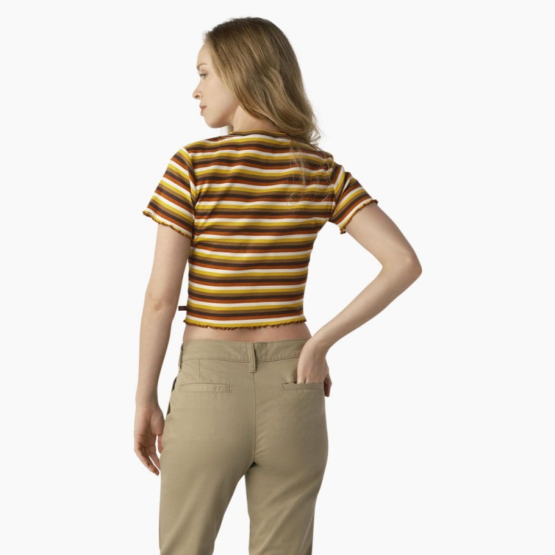 Yellow Women's Dickies Striped Cropped Baby T-Shirt | ROM647325