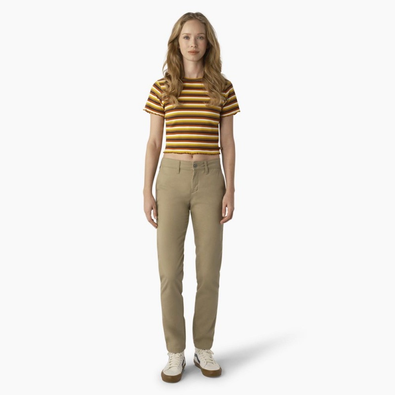 Yellow Women's Dickies Striped Cropped Baby T-Shirt | ROM647325