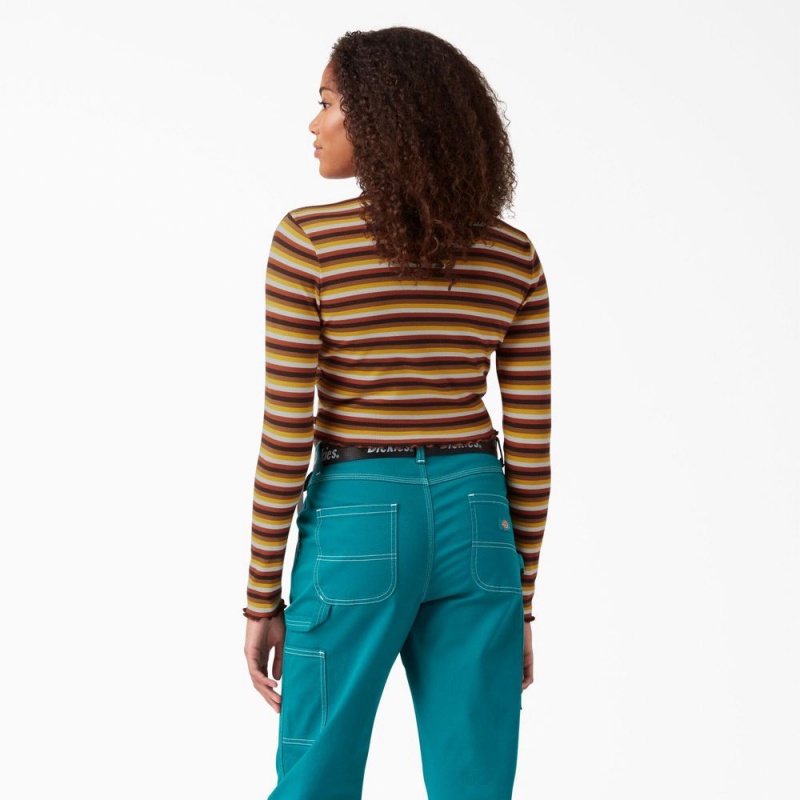 Yellow Women's Dickies Striped Long Sleeve Cropped T-Shirt | ZCA648071